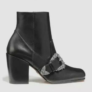 COACH Western Buckle Ankle Boot Heel Black Leather